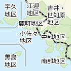 させぼ街ナビの範囲地図（宇久、江迎、吉井世知原、鹿町、小佐々、黒島、中部、南部）